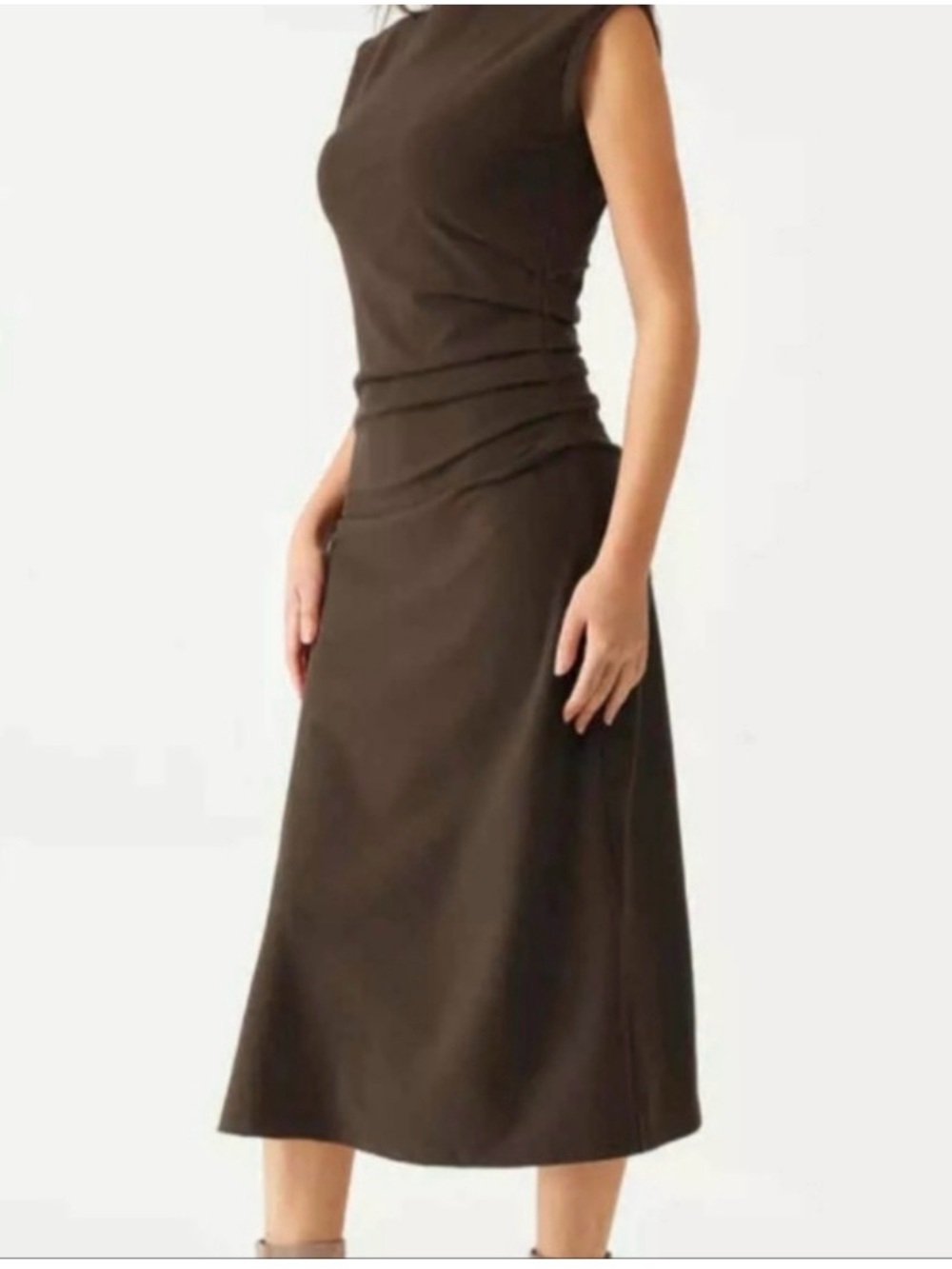 OGL Brown Sleeveless Midi Dress with Side Draping